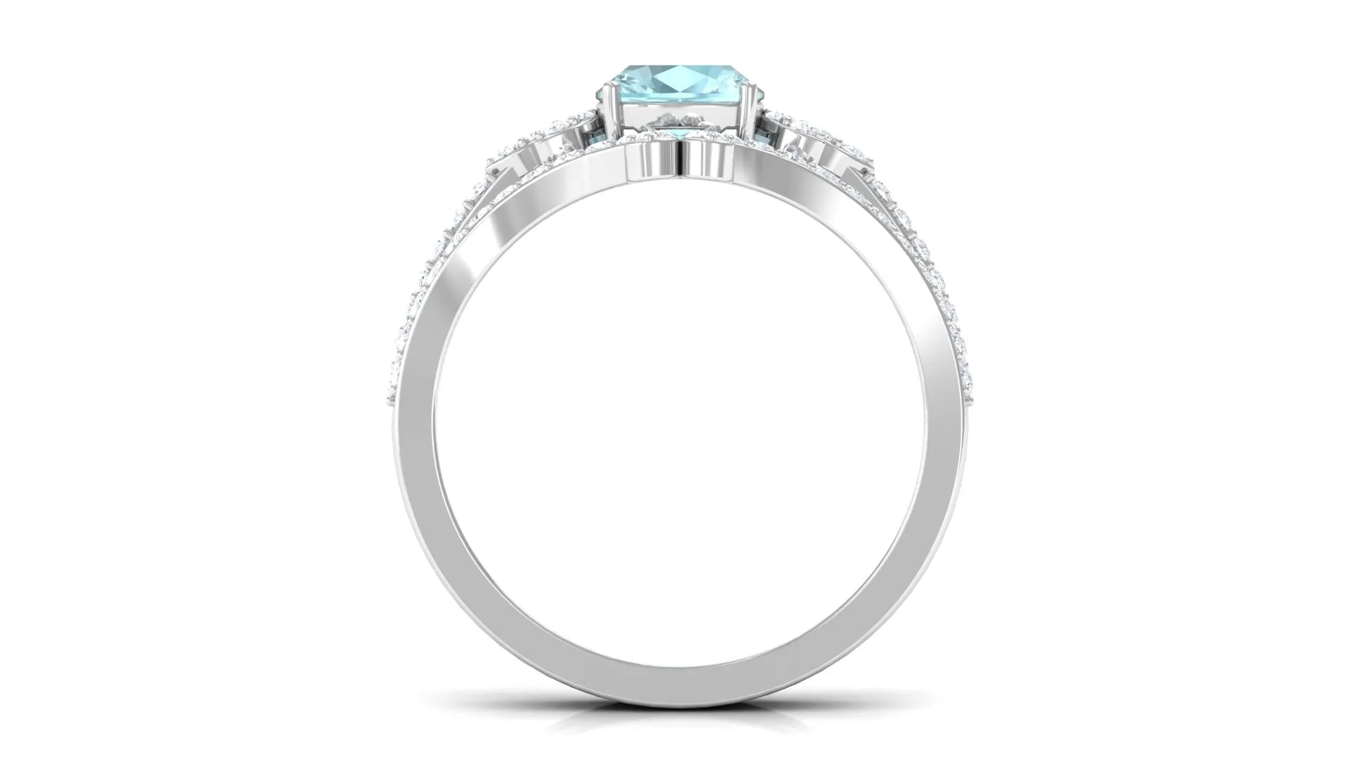 2 CT Cushion Cut Sky Blue Topaz and Diamond Bridal Ring Set