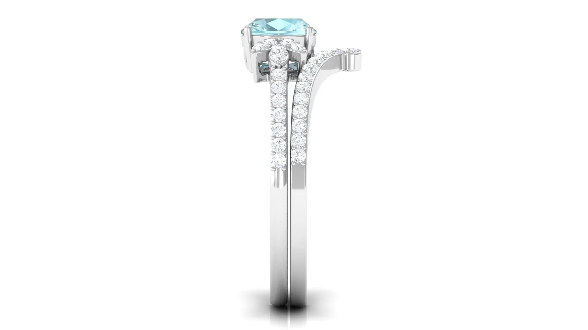 2 CT Cushion Cut Sky Blue Topaz and Diamond Bridal Ring Set