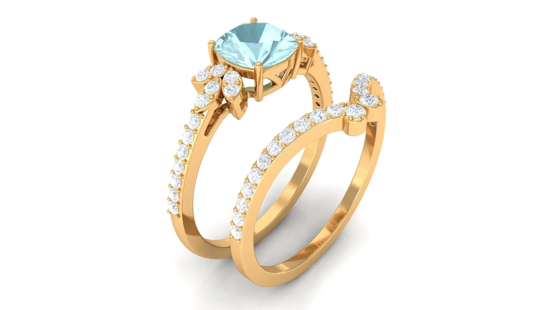 2 CT Cushion Cut Sky Blue Topaz and Diamond Bridal Ring Set