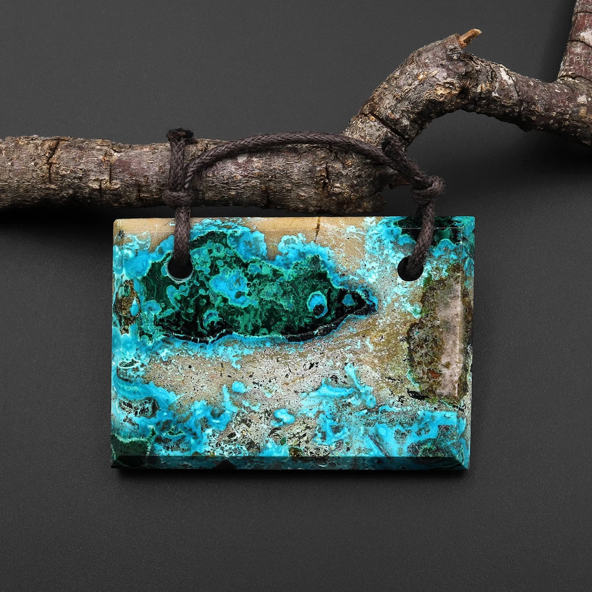 2 Hole Pendant Natural Shattuckite from Congo Malachite Chrysocolla Azurite Faceted Rectangle Gemstone