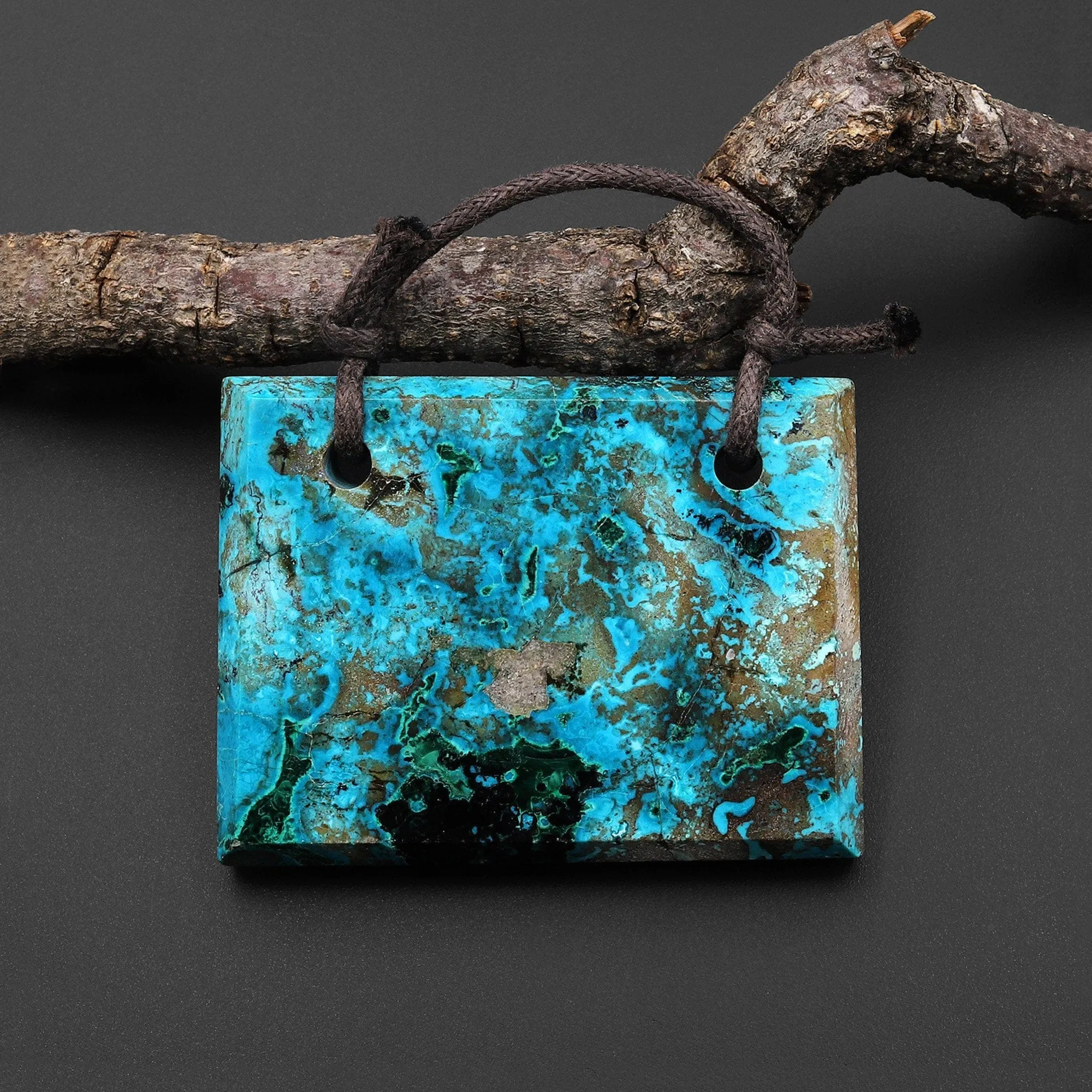 2 Hole Pendant Natural Shattuckite from Congo Malachite Chrysocolla Azurite Faceted Rectangle Gemstone