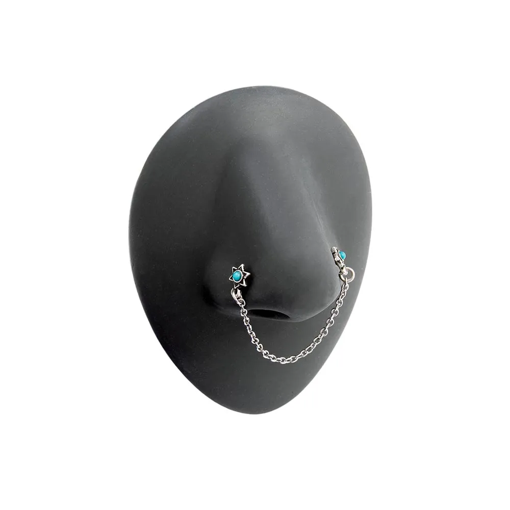 20g 1/4” Teal Opal Star Nose Bones with Chain