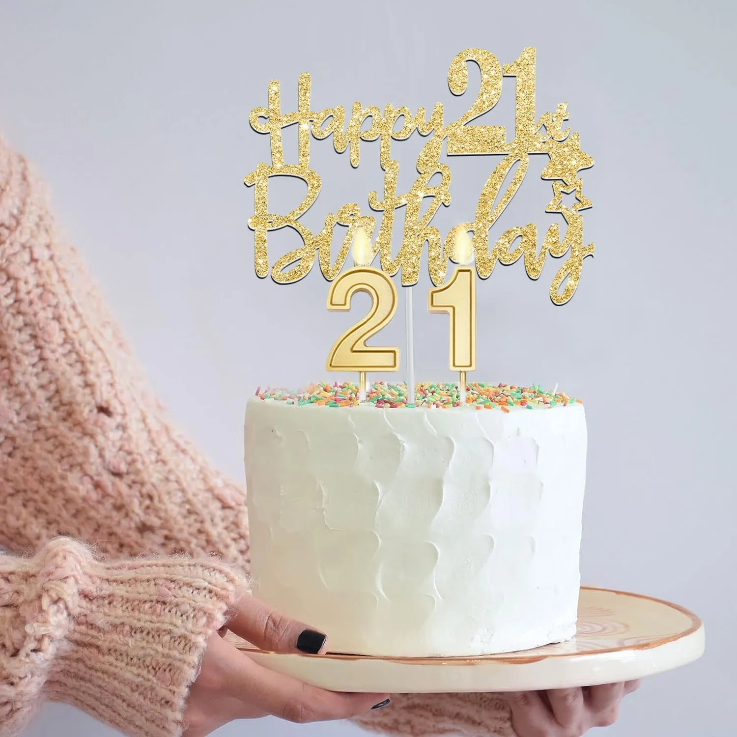 21st Birthday Decorations For Her Include 21st Birthday Tiara and Finally 21 Sash , 21st Birthday Cake Topper and 21 Birthday candles, Gold 21 Balloons, 21st Birthday Gifts for Her Set (Gold)