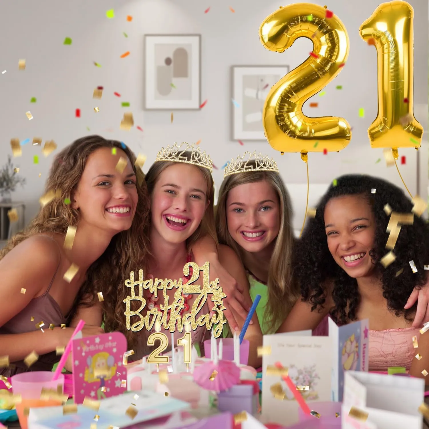 21st Birthday Decorations For Her Include 21st Birthday Tiara and Finally 21 Sash , 21st Birthday Cake Topper and 21 Birthday candles, Gold 21 Balloons, 21st Birthday Gifts for Her Set (Gold)