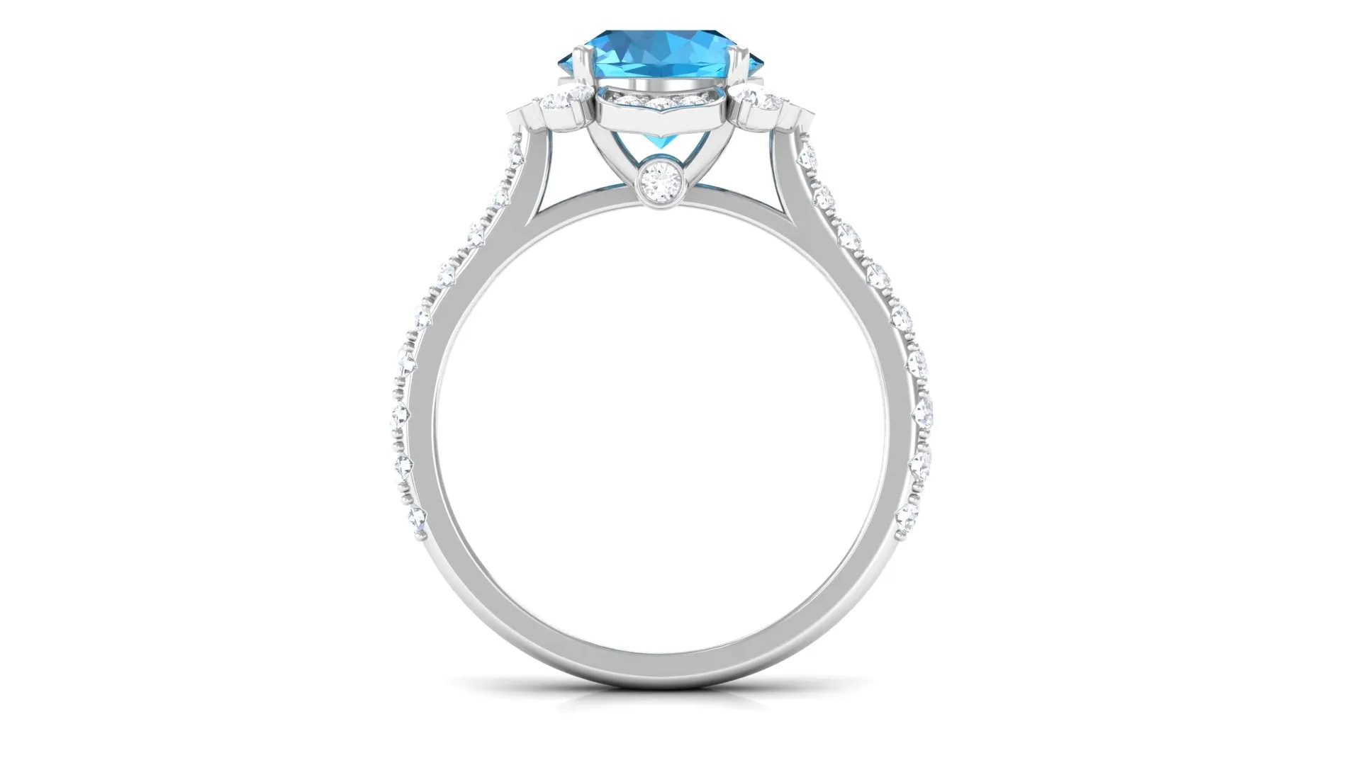 3 CT Swiss Blue Topaz and Moissanite Floral Engagement Ring for Her