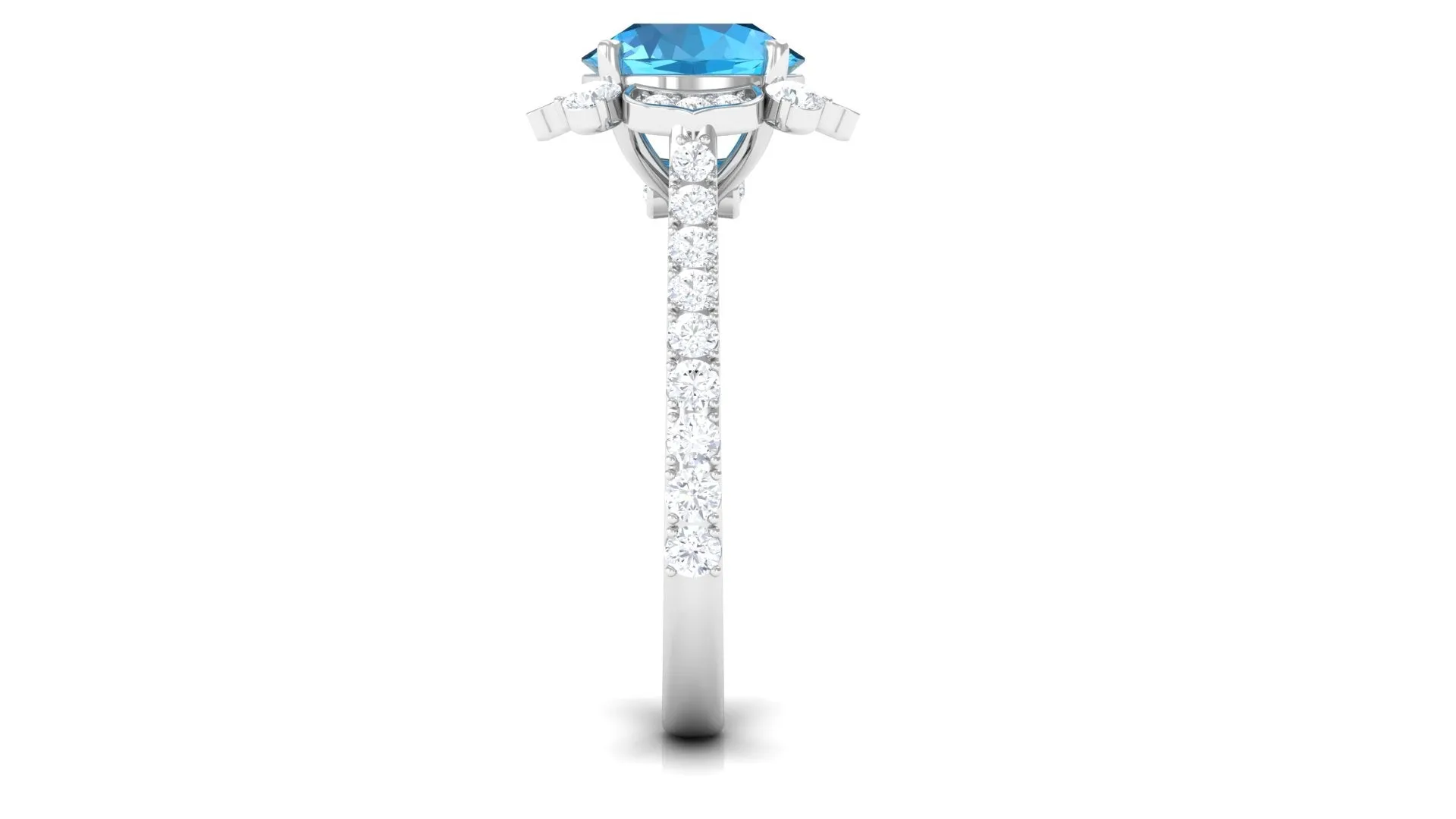 3 CT Swiss Blue Topaz and Moissanite Floral Engagement Ring for Her