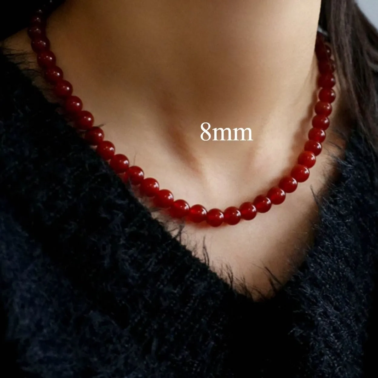 4/6/8/10/12mm Red  Agate/Agate Stone Beaded Necklaces