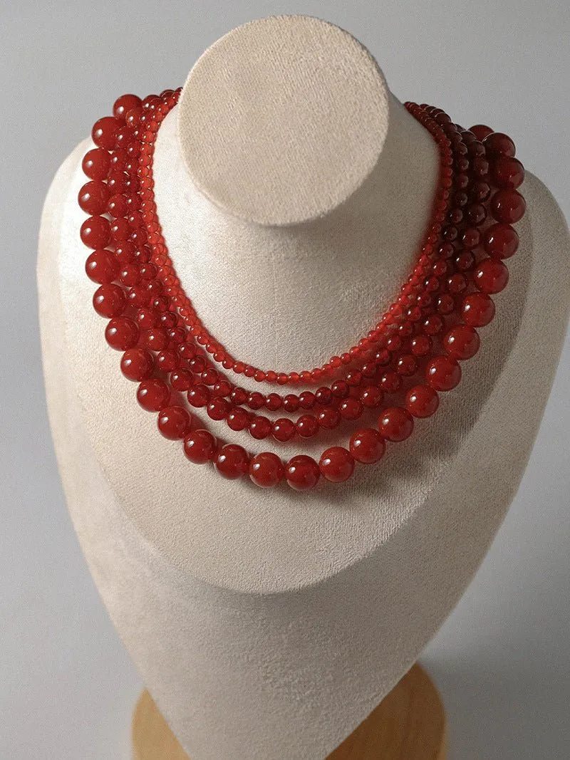 4/6/8/10/12mm Red  Agate/Agate Stone Beaded Necklaces