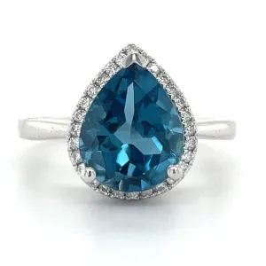 9ct White Gold 2.50ct London Blue Topaz & Diamond Ring