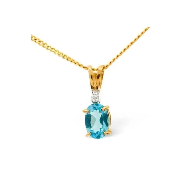 Acotis Diamonds 9K Gold 0.01ct Diamond 0.50ct Blue Topaz Pendant E2545