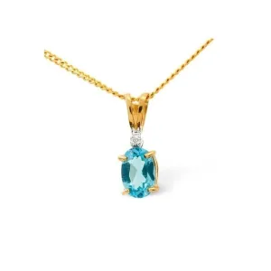 Acotis Diamonds 9K Gold 0.01ct Diamond 0.50ct Blue Topaz Pendant E2545