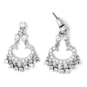 Alamode High-Polished 925 Sterling Silver Earrings with AAA Grade CZ in Clear