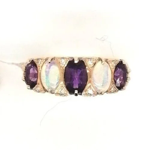 Amethyst, Opal and diamond ring