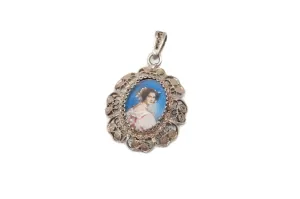 Antique Edwardian Woman Filigree Sterling Silver Necklace Pendant