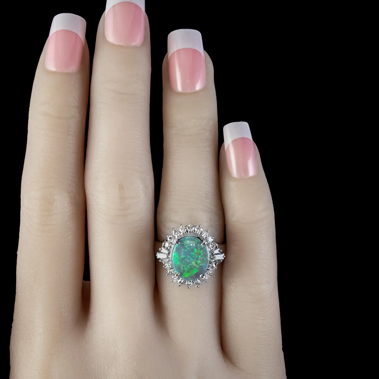 Art Deco Style Opal Diamond Cluster Ring Platinum 2.64ct Opal 0.66ct Diamond