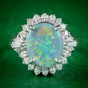 Art Deco Style Opal Diamond Cluster Ring Platinum 2.64ct Opal 0.66ct Diamond