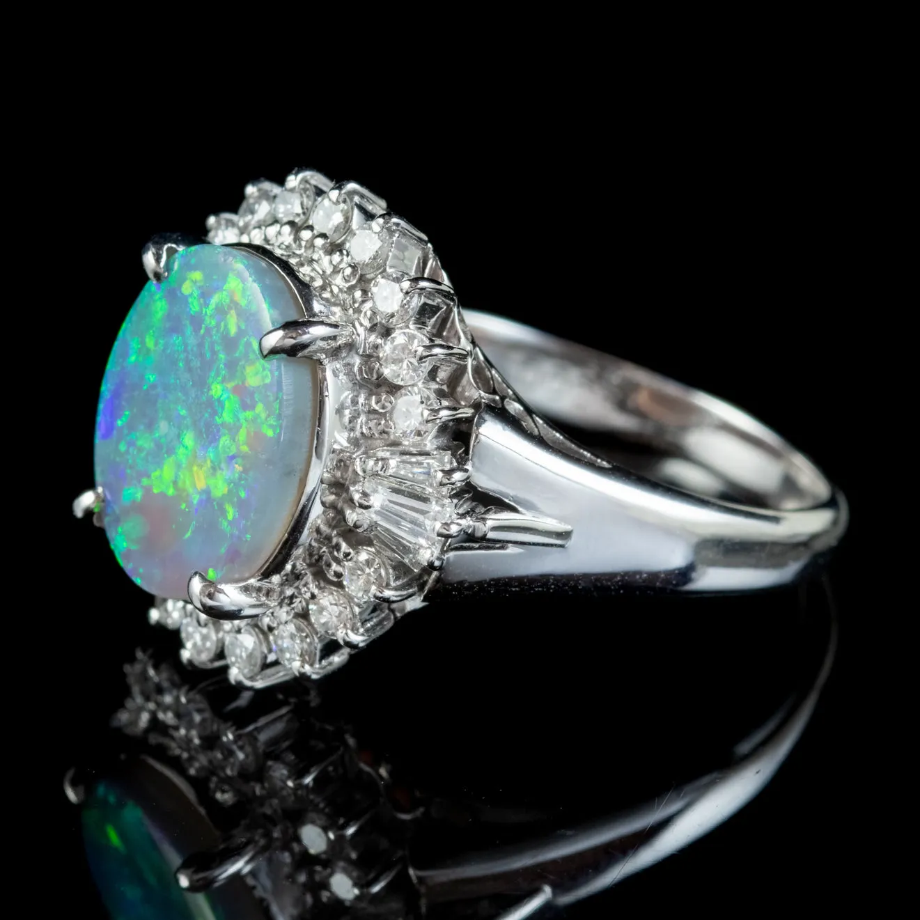 Art Deco Style Opal Diamond Cluster Ring Platinum 2.64ct Opal 0.66ct Diamond