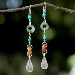 Beaded Dangle Earrings with Jade and Hill Tribe Silver - Hill Tribe Adventure | NOVICA