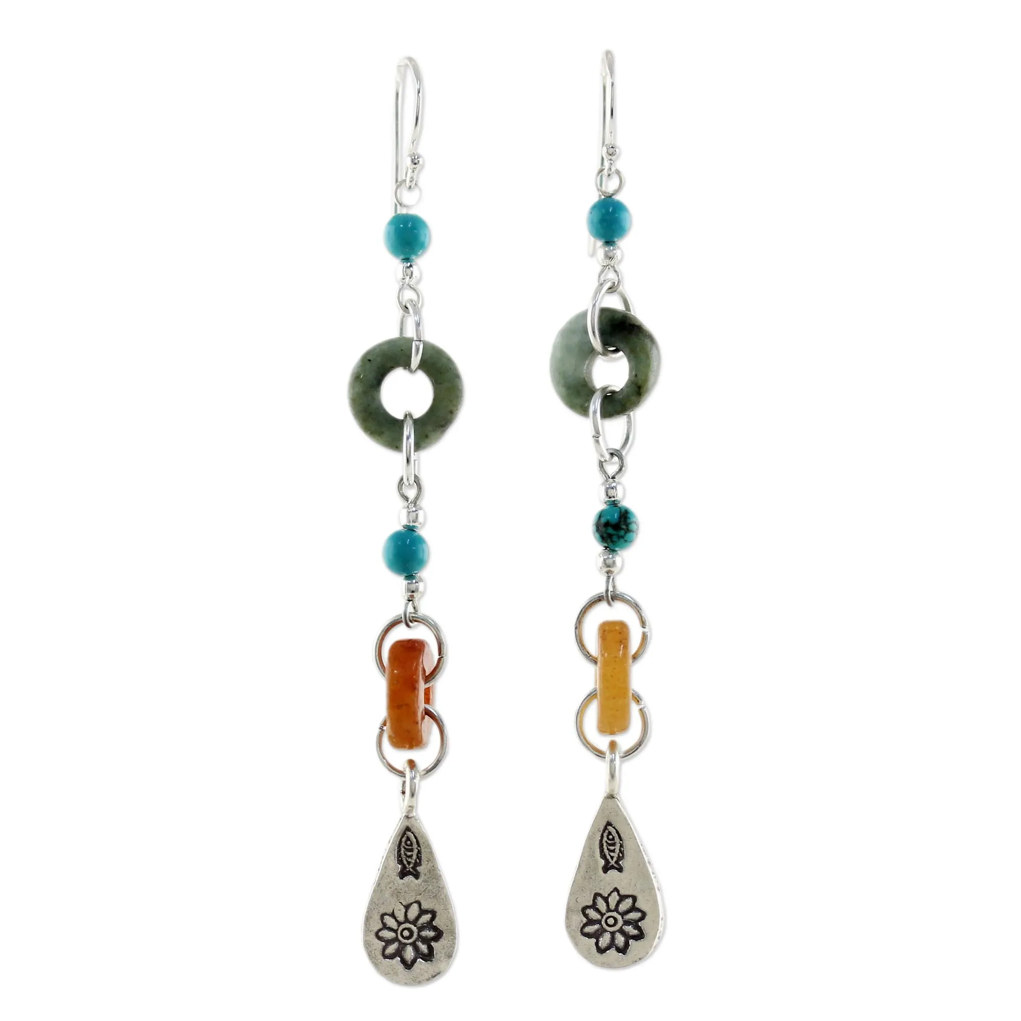 Beaded Dangle Earrings with Jade and Hill Tribe Silver - Hill Tribe Adventure | NOVICA