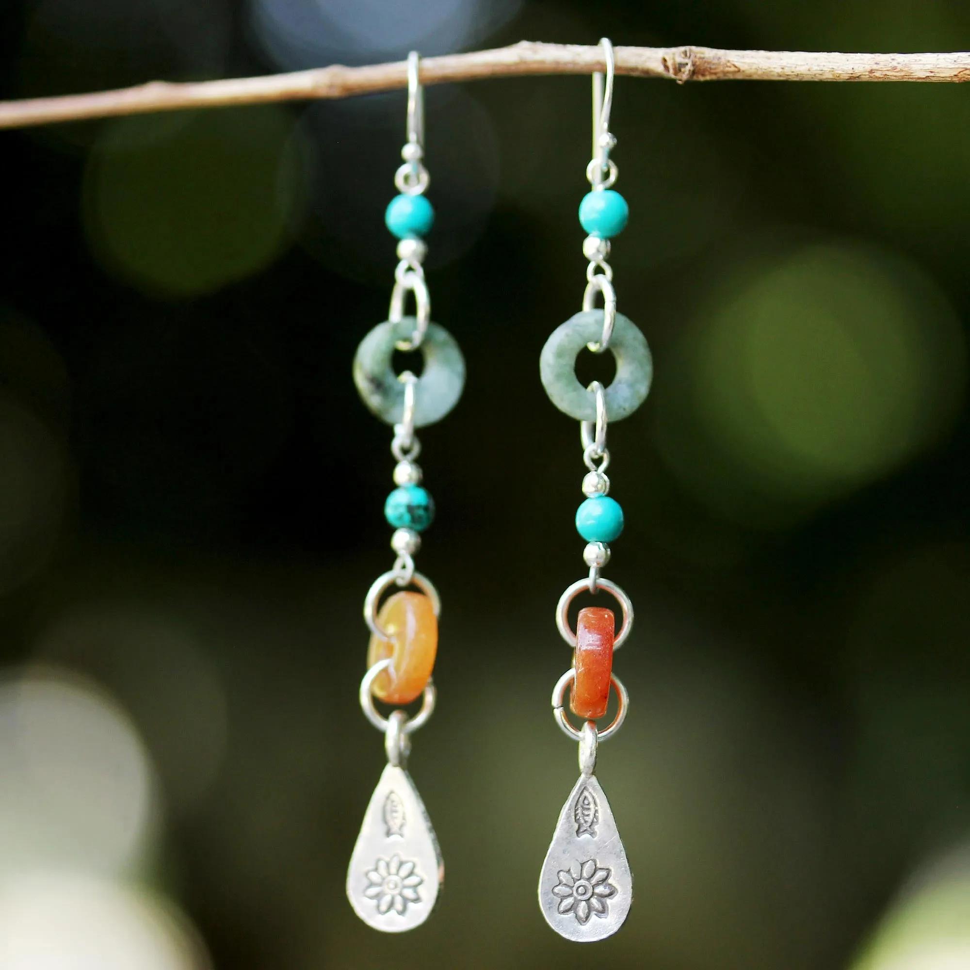 Beaded Dangle Earrings with Jade and Hill Tribe Silver - Hill Tribe Adventure | NOVICA