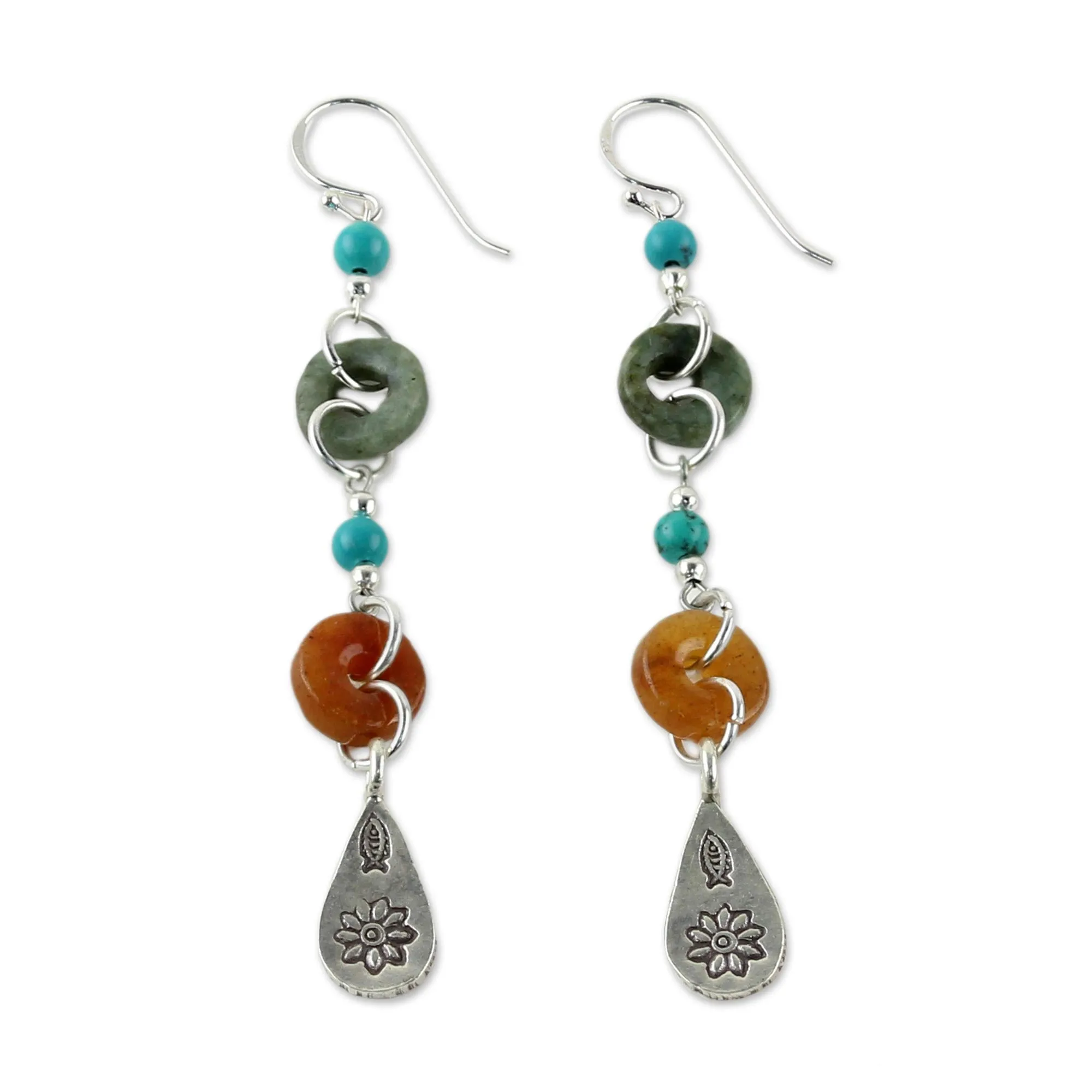 Beaded Dangle Earrings with Jade and Hill Tribe Silver - Hill Tribe Adventure | NOVICA