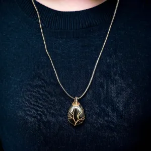 Black Gemstone Pendant Wrapped w/ Gold Tree of Life