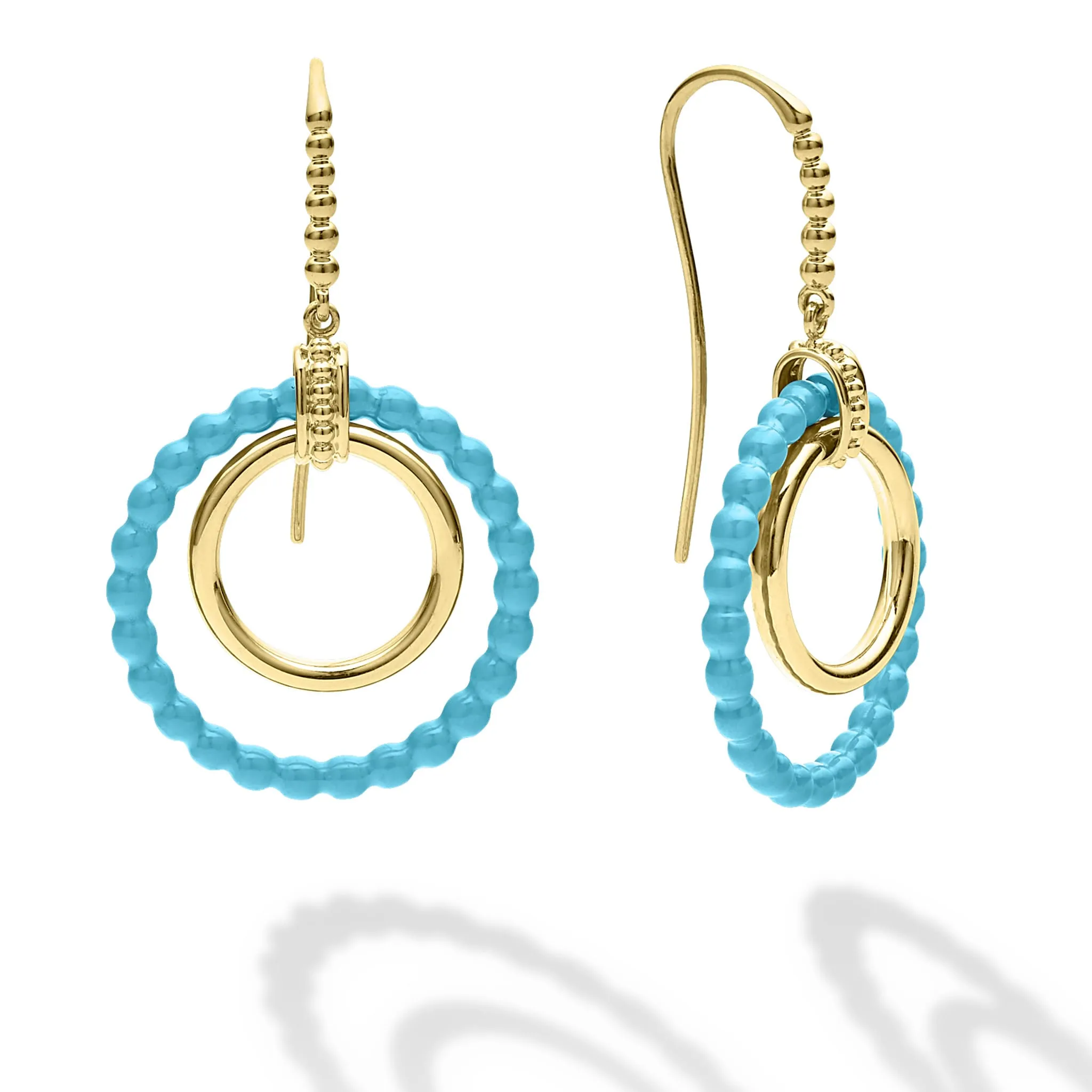 Blue Caviar Gold and Blue Ceramic Circle Drop Earrings