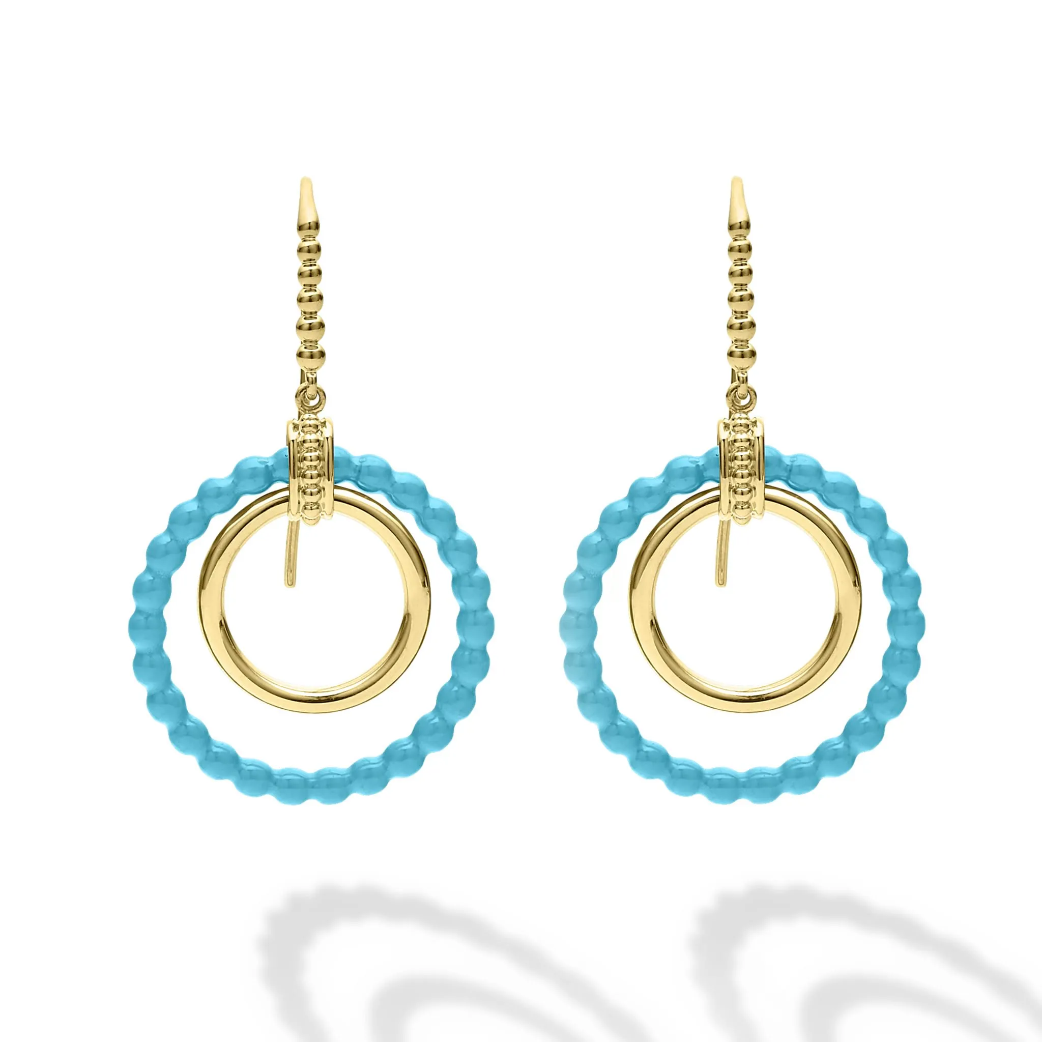 Blue Caviar Gold and Blue Ceramic Circle Drop Earrings