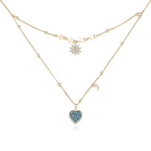 Blue Druzy Gold Layered Necklace - Love Note