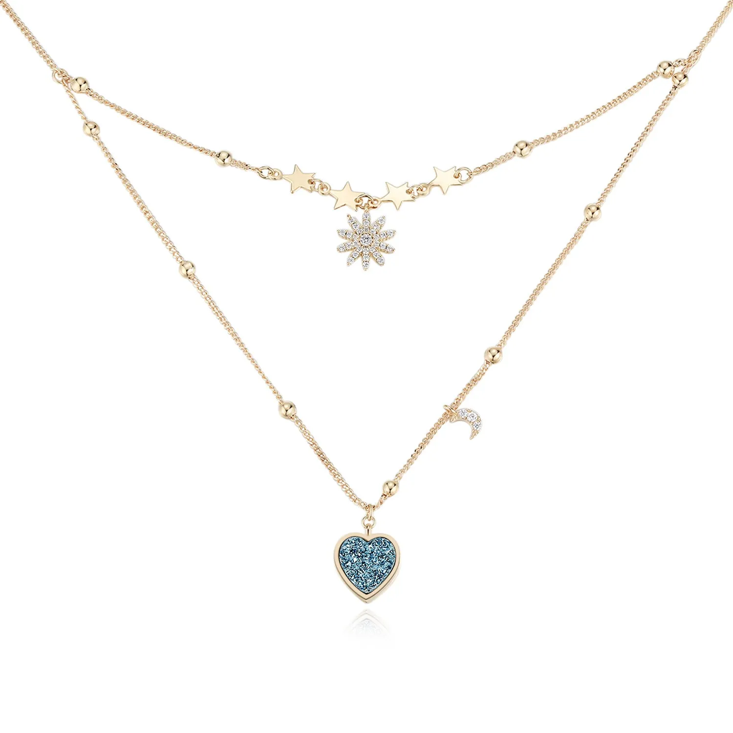 Blue Druzy Gold Layered Necklace - Love Note