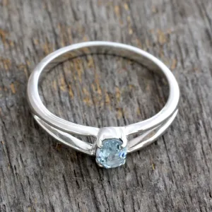 Blue Topaz Solitaire Sterling Silver Ring from India - Blue Island | NOVICA