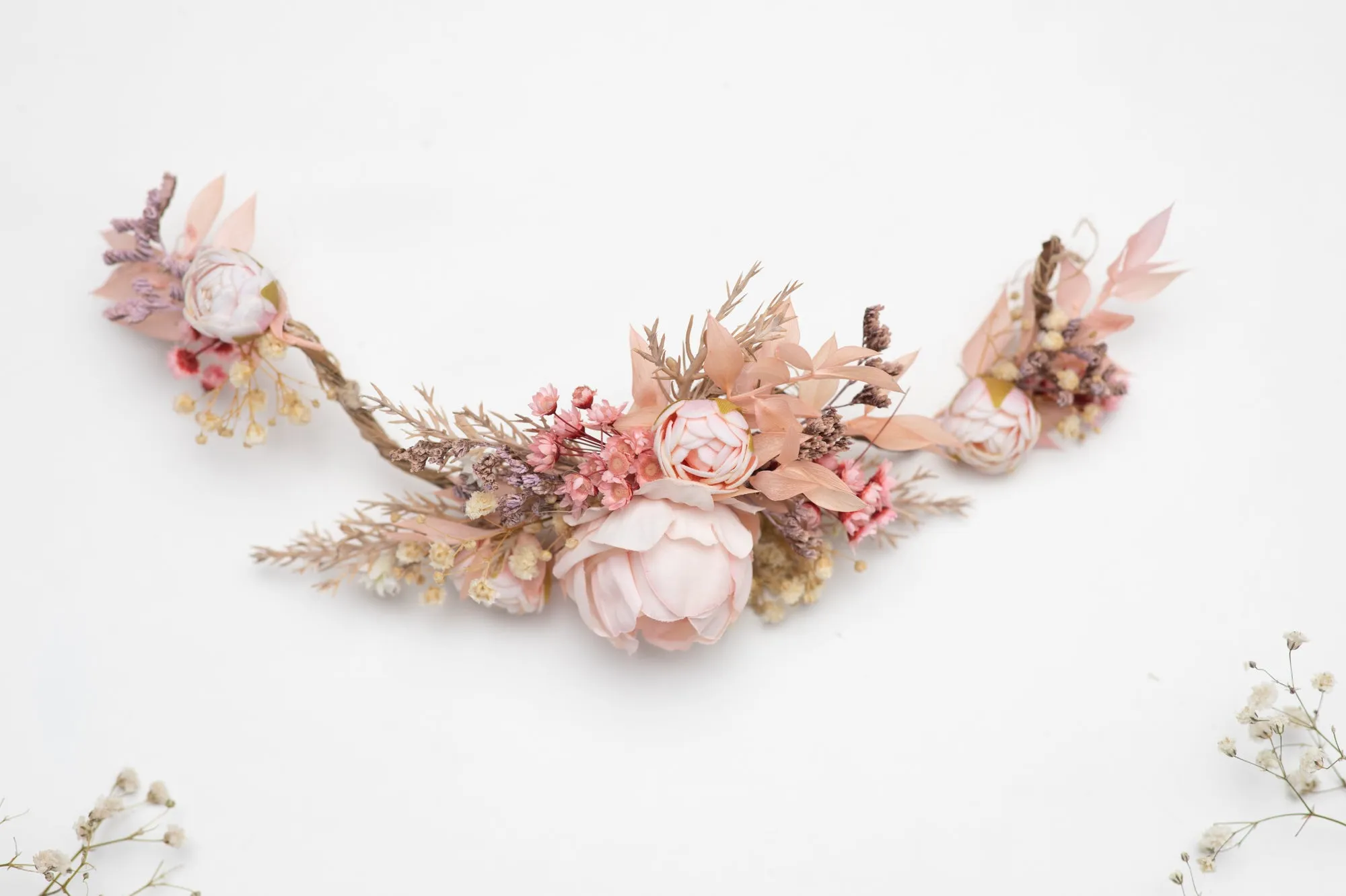 Blush shapable bridal vine, Hair flowers, Romantic bridal accessories, Pale pink flower comb, Wedding hair comb, Flexible hair vine Bendable