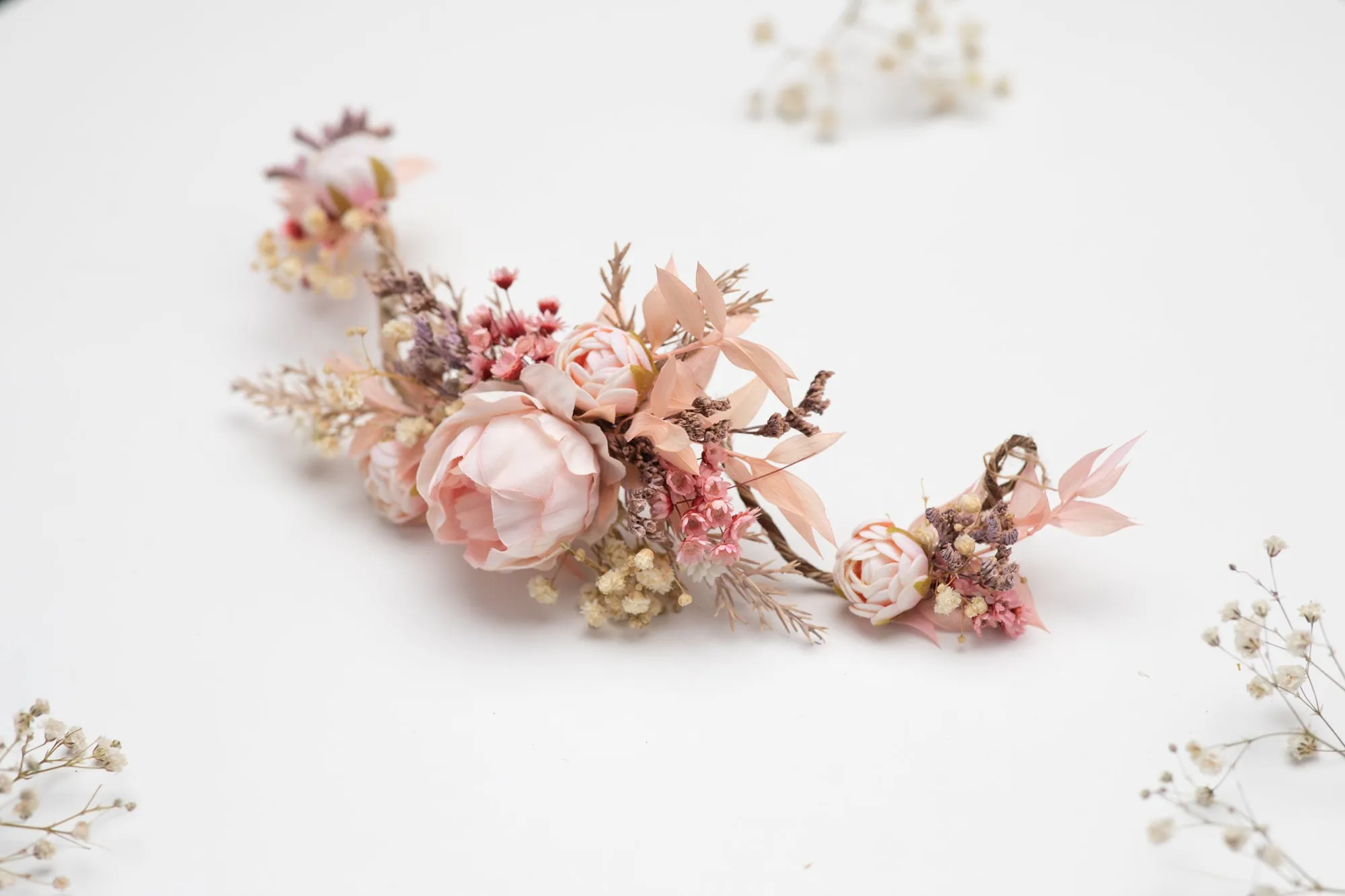 Blush shapable bridal vine, Hair flowers, Romantic bridal accessories, Pale pink flower comb, Wedding hair comb, Flexible hair vine Bendable