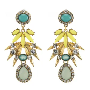 Bohemian Statement Earrings Colorful Gem Stone Rhinestone Cluster Chandelier Flower Petal Long Drop