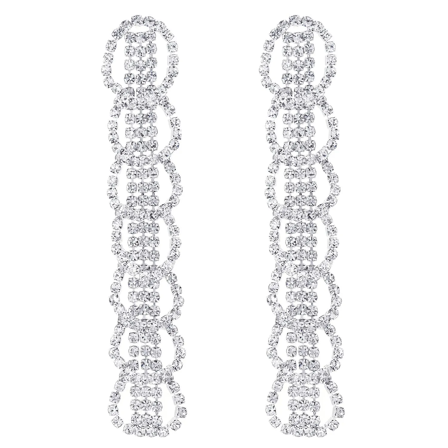 Bridal Wedding Bridesmaids Prom Circle Link Rhinestone Chandelier Long Dangle Drop Earrings