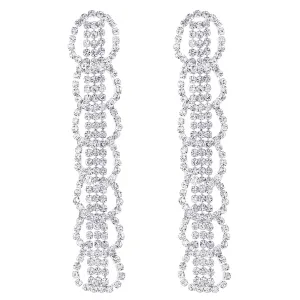 Bridal Wedding Bridesmaids Prom Circle Link Rhinestone Chandelier Long Dangle Drop Earrings