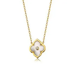 Charles Krypell Les Fleurs Collection Mother of Pearl and Diamond Pendant Necklace in 18K Yellow Go