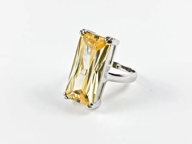 Classic Elegant Yellow Radiant Cut Rectangular Shaped Silver Ring