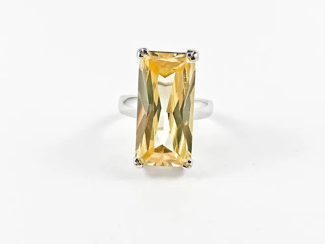 Classic Elegant Yellow Radiant Cut Rectangular Shaped Silver Ring