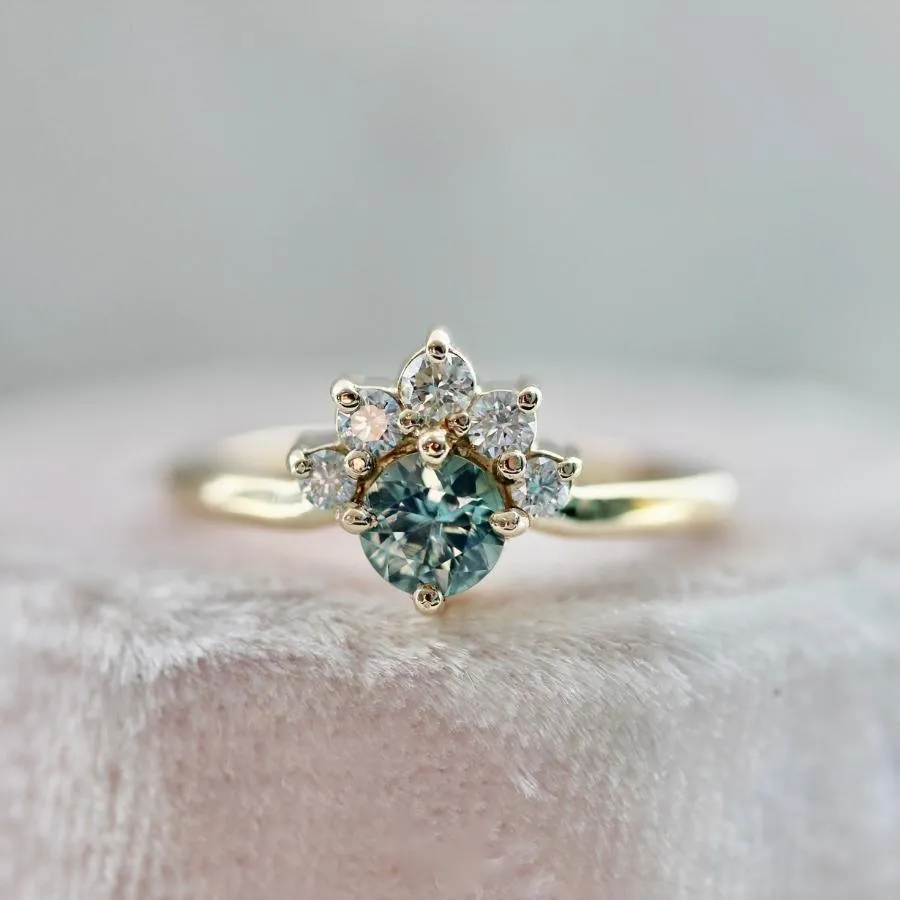 Cove Light Teal Round Brilliant Cut Sapphire Ring