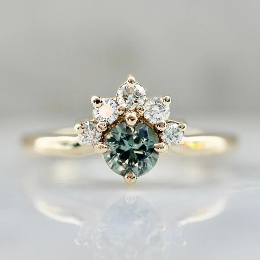 Cove Light Teal Round Brilliant Cut Sapphire Ring