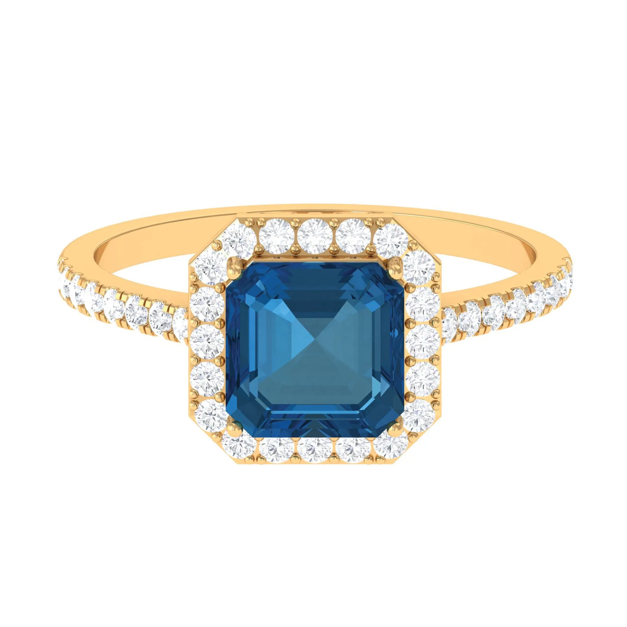 Crown Shank London Blue Topaz Engagement Ring with Diamond Accent