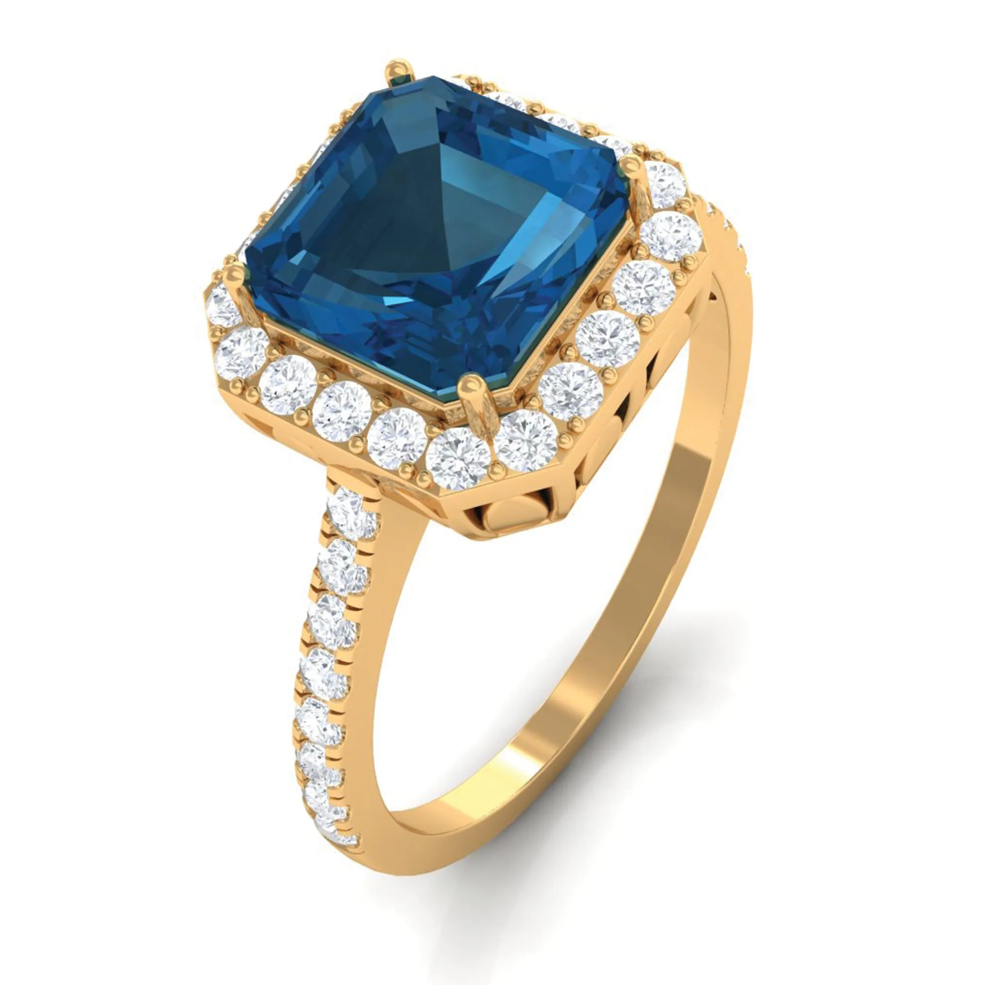 Crown Shank London Blue Topaz Engagement Ring with Diamond Accent