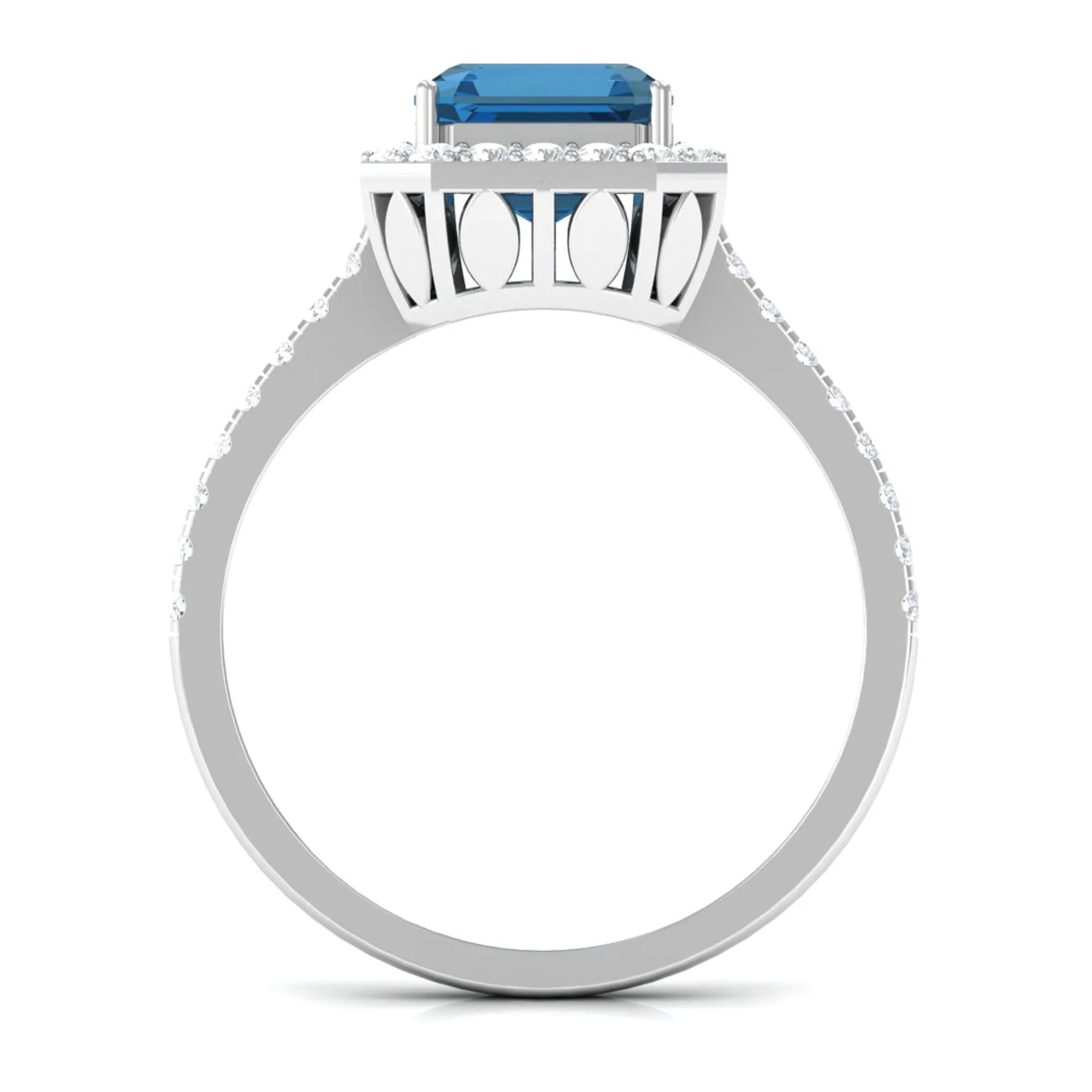 Crown Shank London Blue Topaz Engagement Ring with Diamond Accent