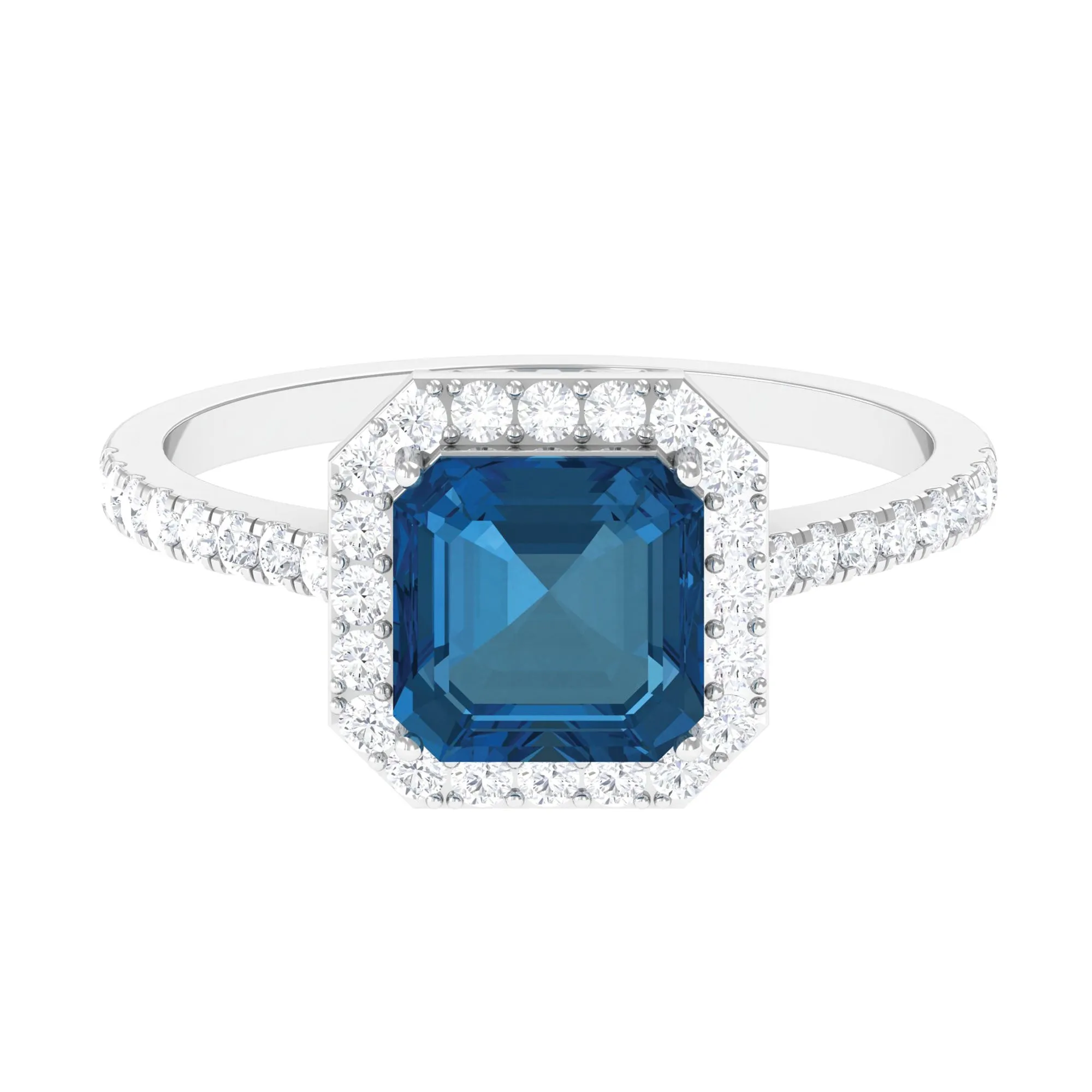 Crown Shank London Blue Topaz Engagement Ring with Diamond Accent