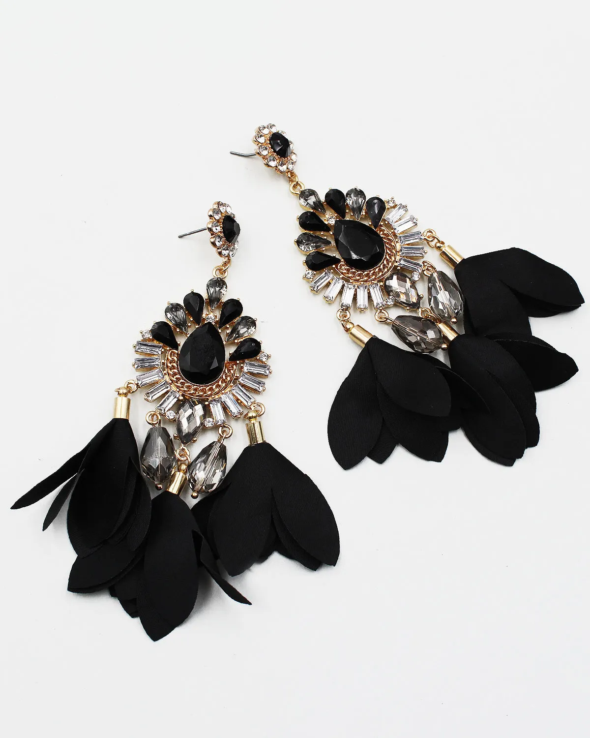 Crystal Bling Chandelier Earrings with Satin Fringe