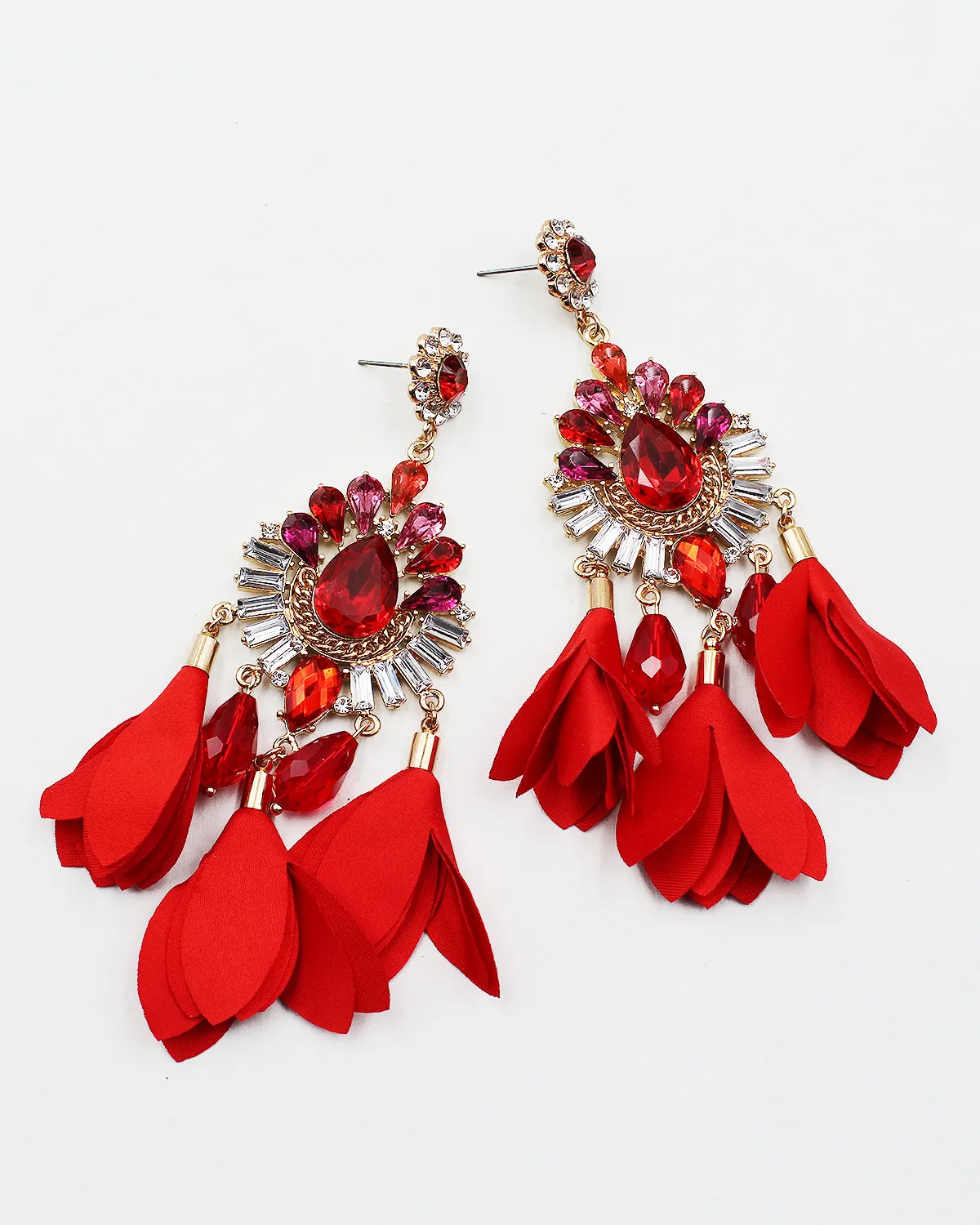 Crystal Bling Chandelier Earrings with Satin Fringe