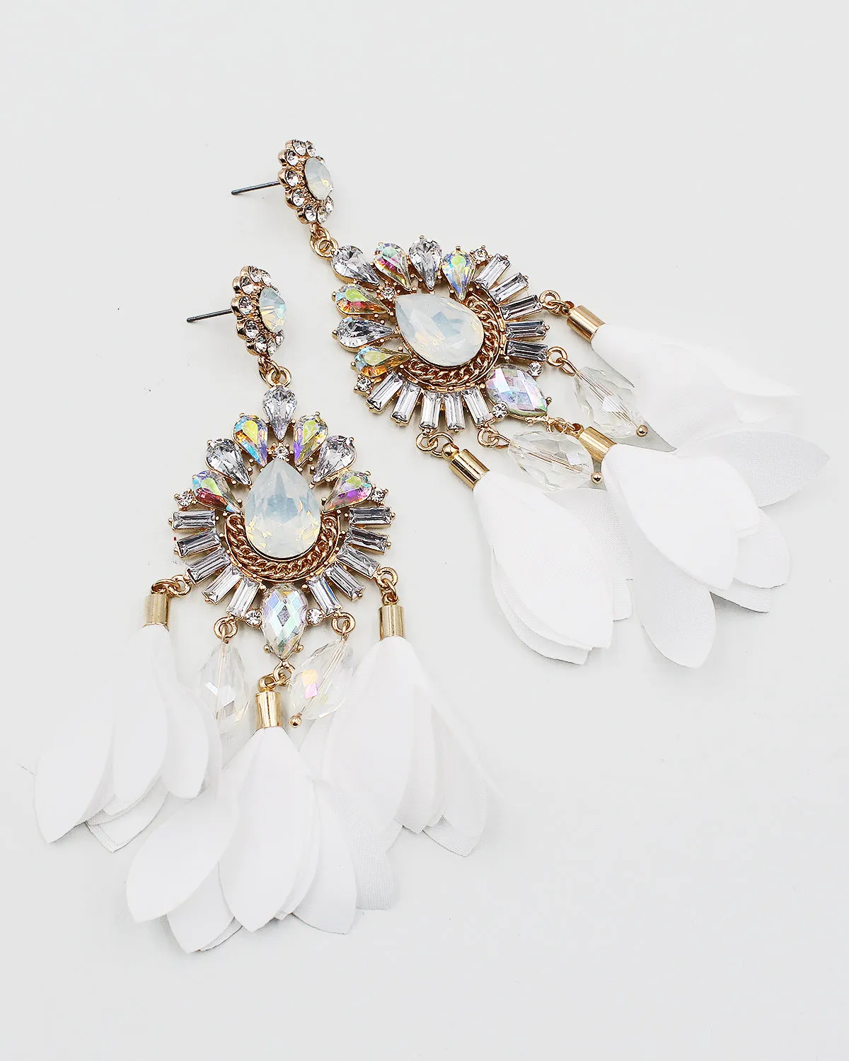 Crystal Bling Chandelier Earrings with Satin Fringe