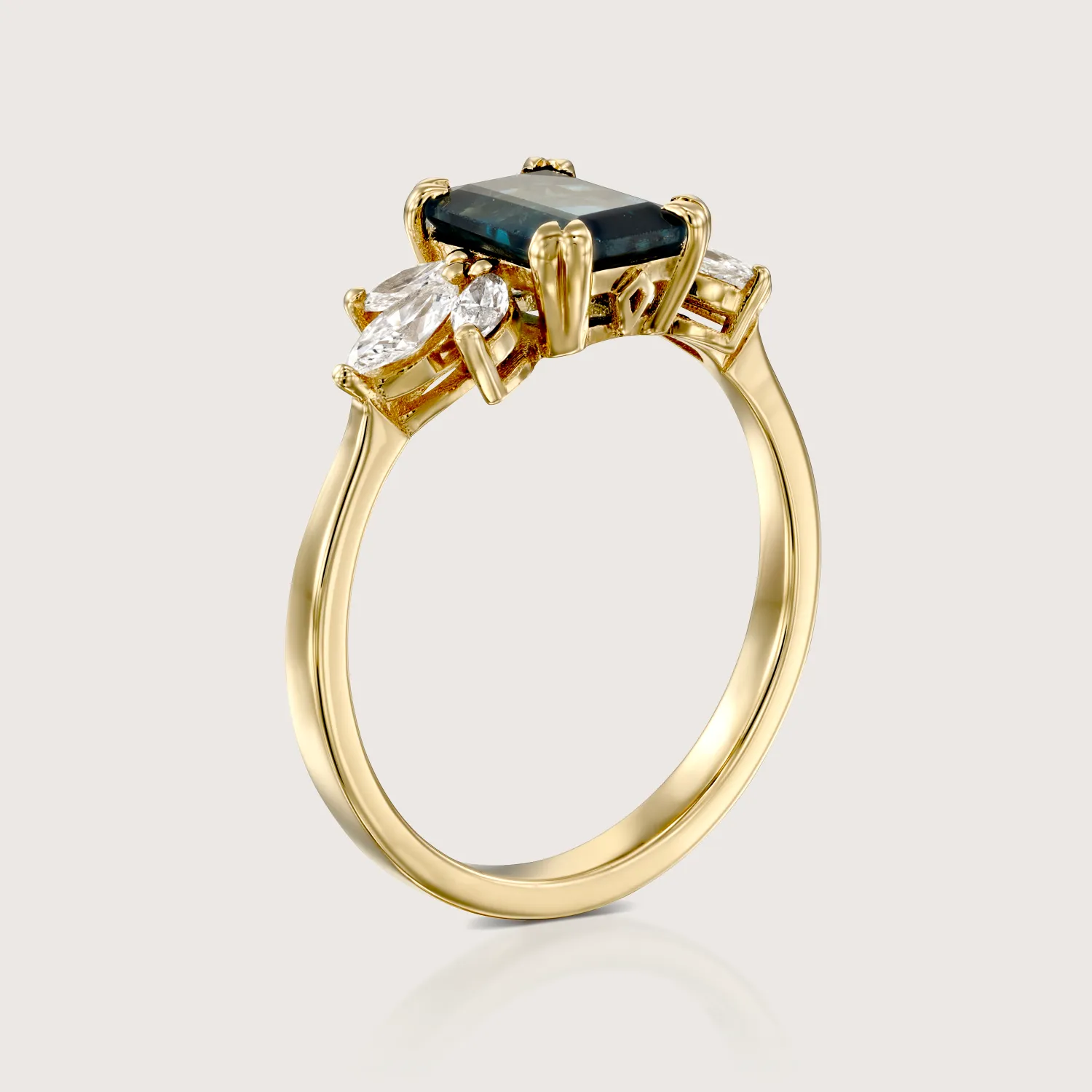 Daphne Ring With Marquise Diamonds and Blue Topaz