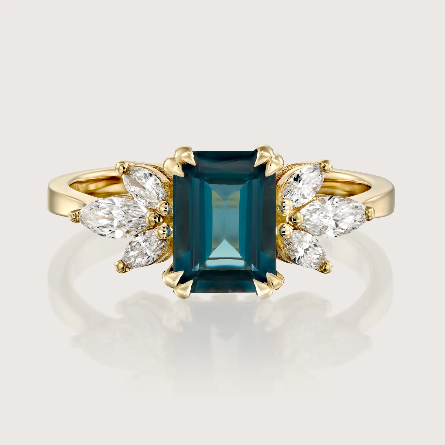 Daphne Ring With Marquise Diamonds and Blue Topaz